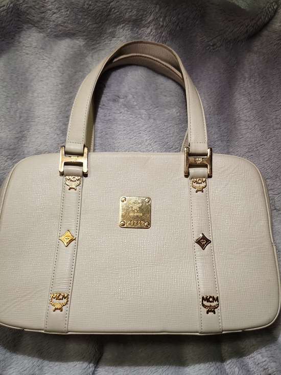 MCM Handbags - MCM White Saffiano Leather Tote Bag with Gold Hardware, EUC